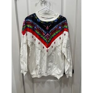 Vintage Western Southwest Fringe Sweatshirt Retro Boho Festival XL Made USA
